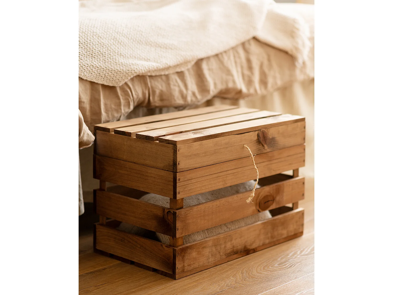 Baule in legno massello in tono marrone 39x33x30,5cm - BOX - DECOWOOD