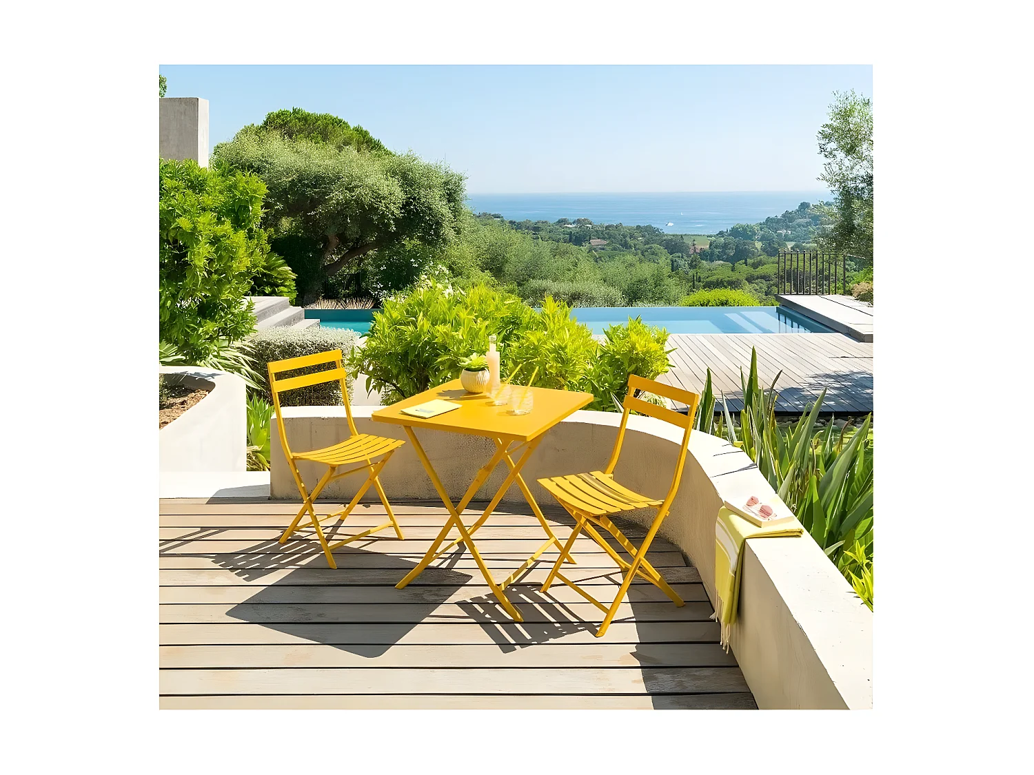 Table carrée pliante Greensboro 2p jaune moutarde Hespéride