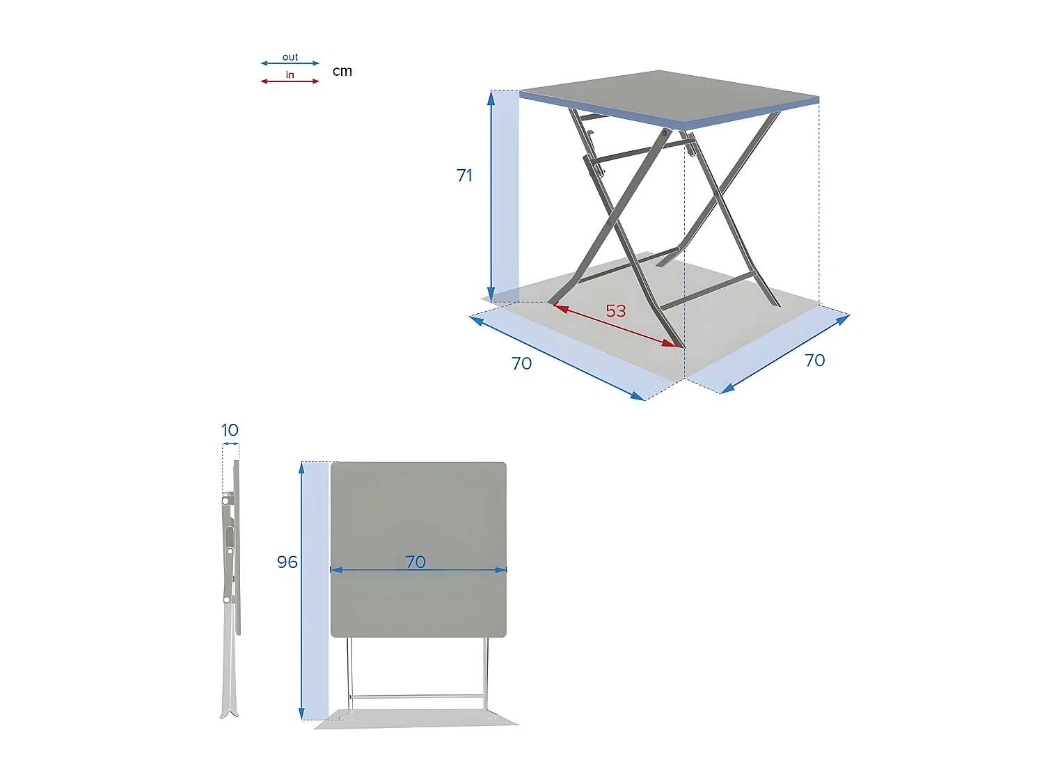 Table carrée pliante Greensboro 2p grenade Hespéride