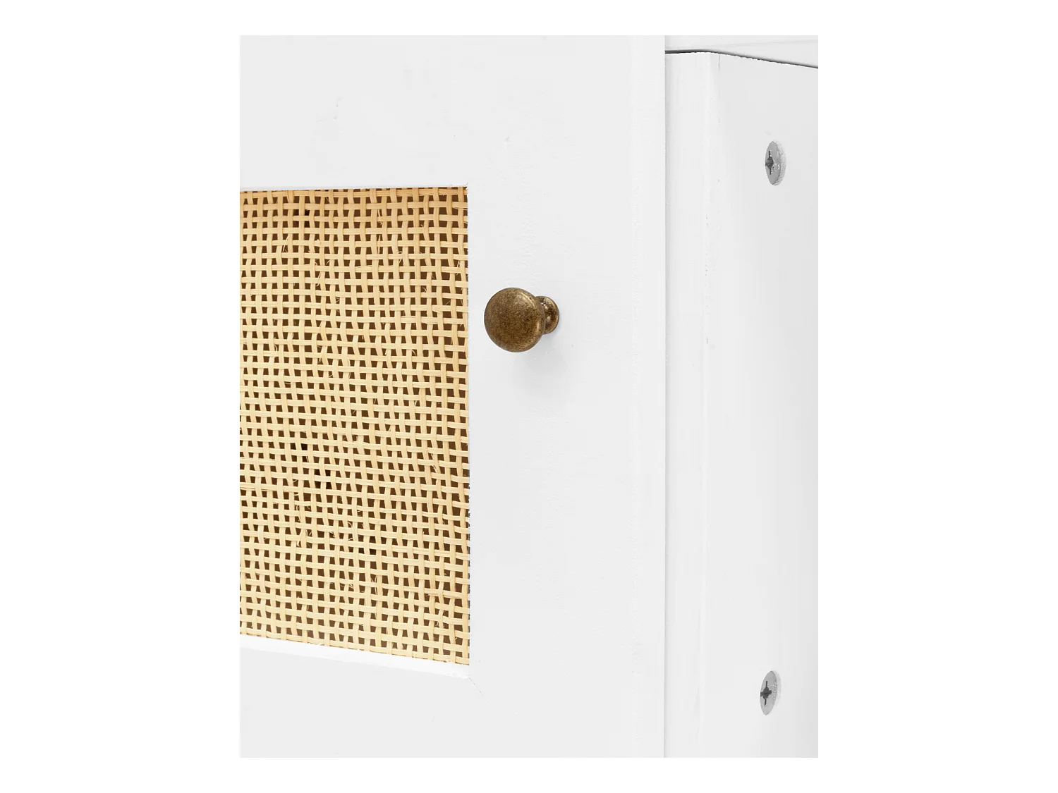 Meuble TV en bois de sapin et raphia avec 2 portes en blanc 150x40cm - FRIDA - DECOWOOD