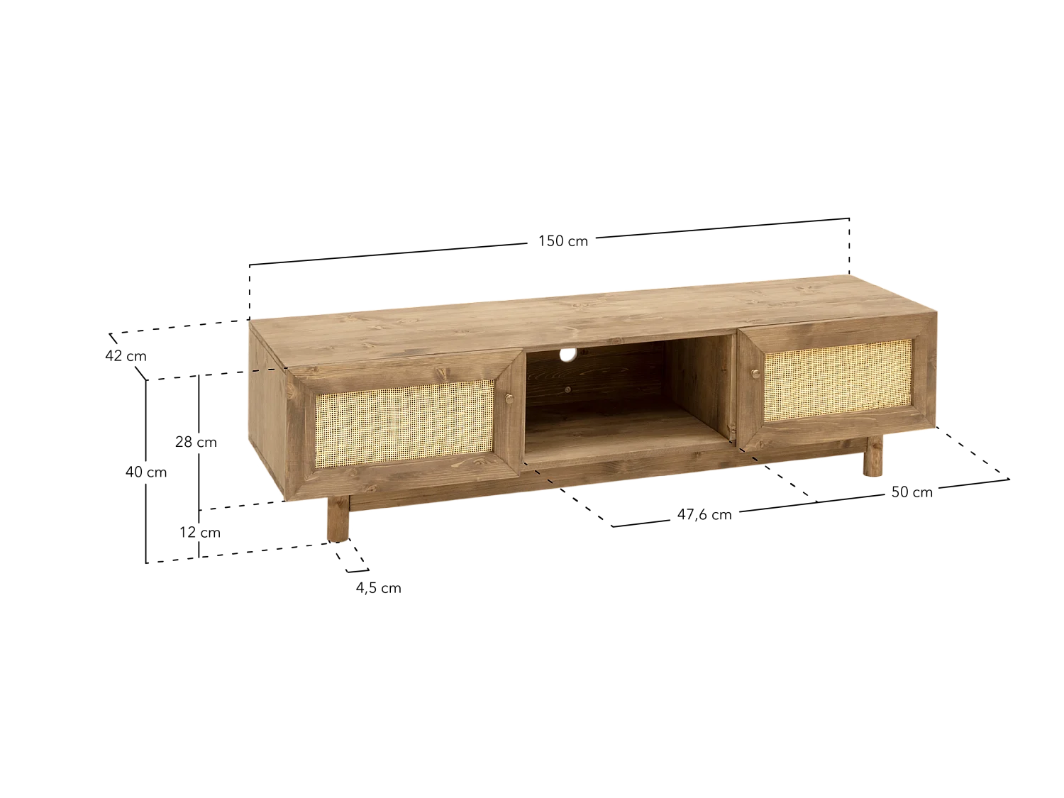 Mobile TV in legno massello a 2 ante in tono bianco 150x40cm - FRIDA - DECOWOOD