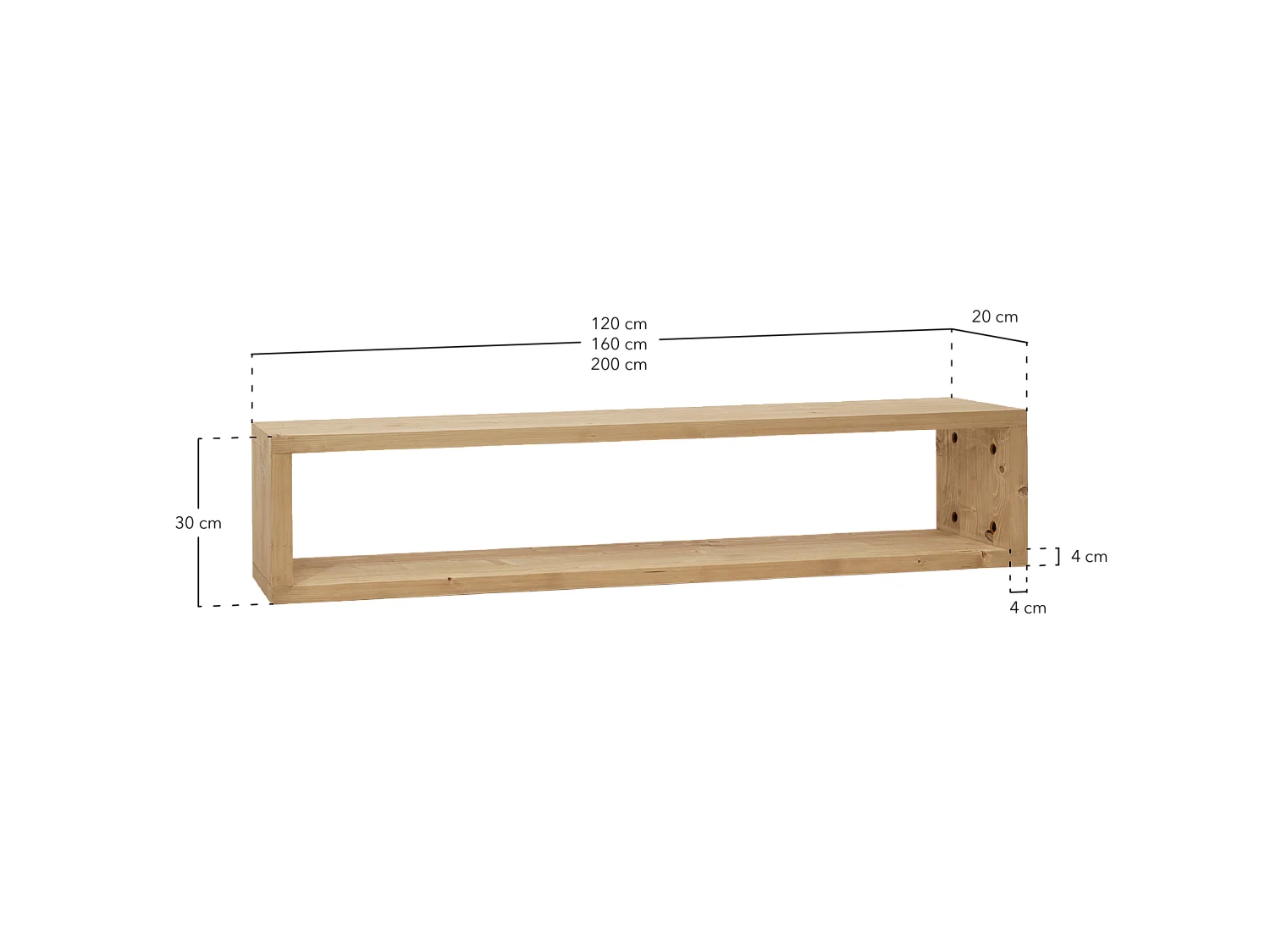 Mueble de TV de madera maciza en tono blanco de 120x30cm - DENVER - DECOWOOD