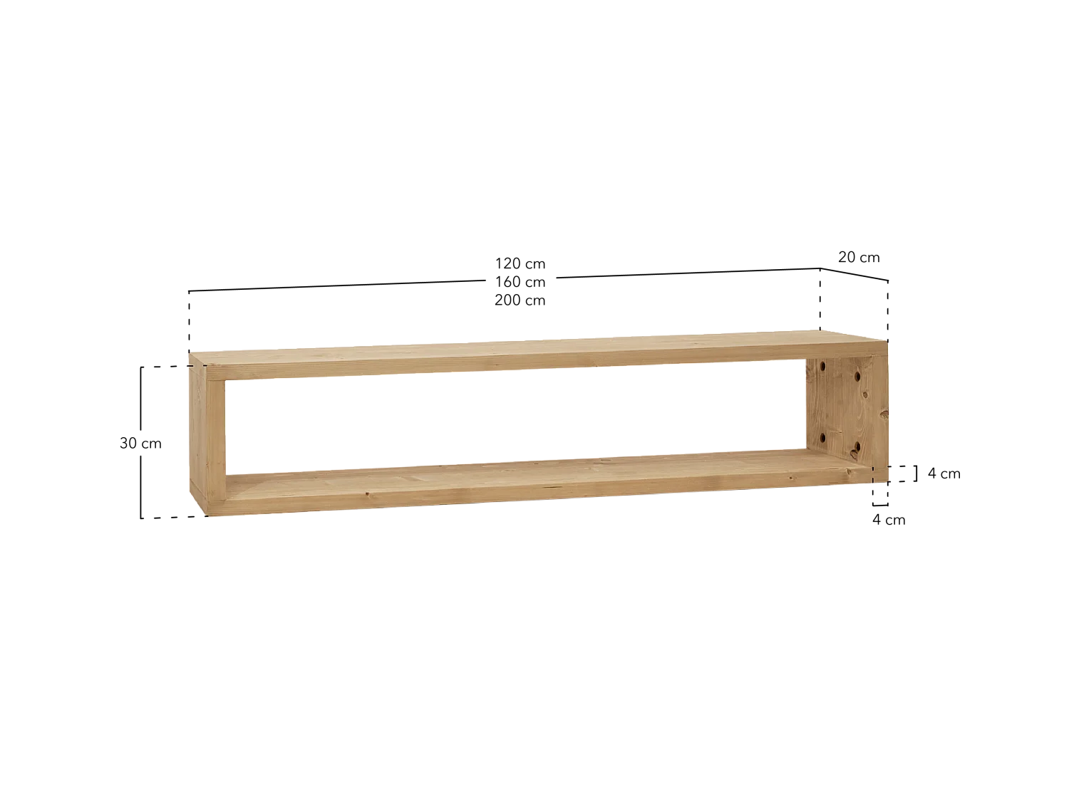 Mobile TV in legno massello in tono bianca 120x30cm - DENVER - DECOWOOD