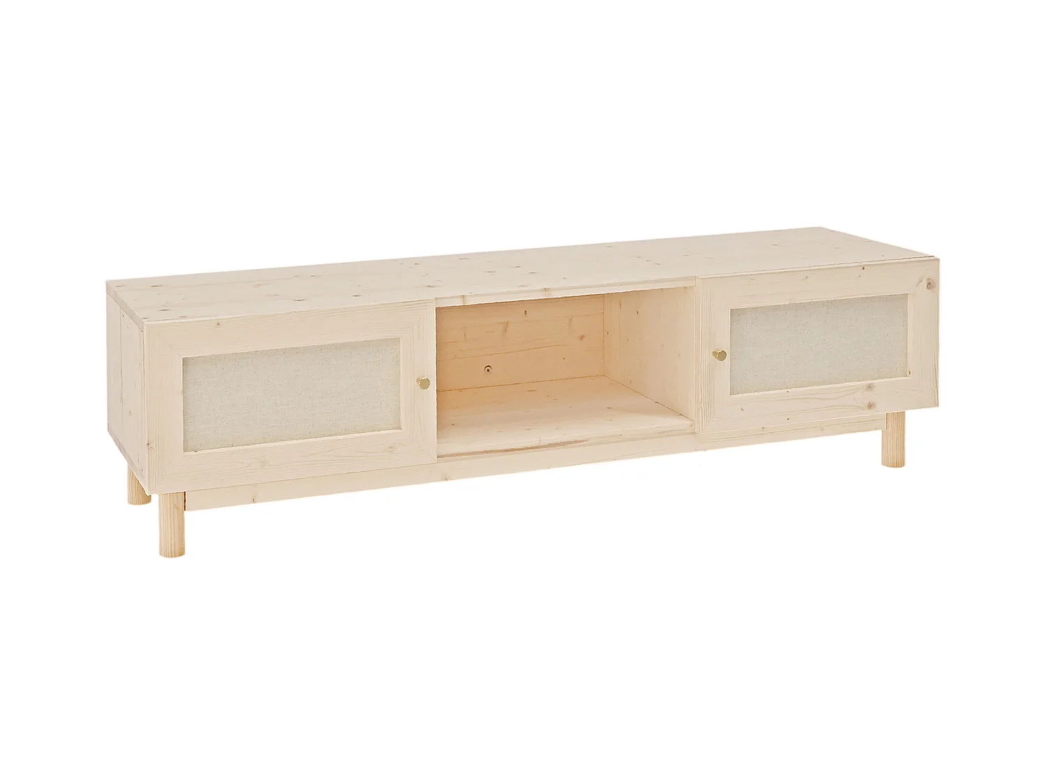 Meuble TV en bois de sapin naturel 150x40cm - LINEN - DECOWOOD