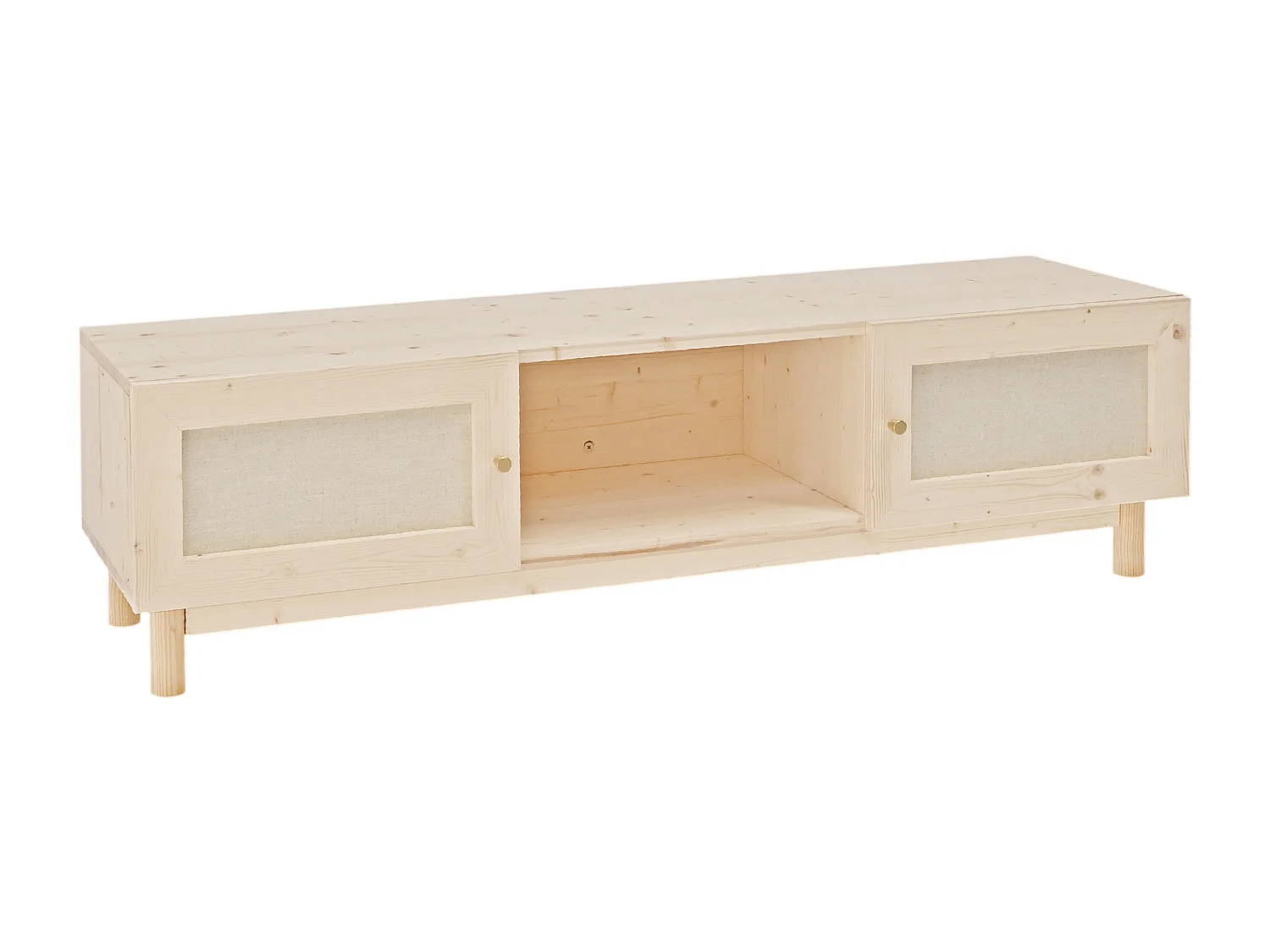 Meuble TV en bois de sapin naturel 150x40cm - LINEN - DECOWOOD