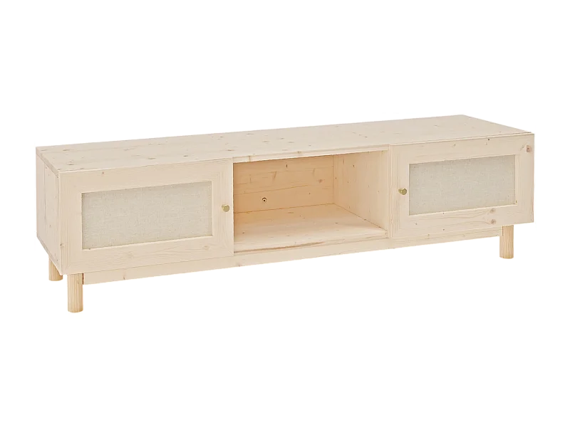 Meuble TV en bois de sapin naturel 150x40cm - LINEN - DECOWOOD