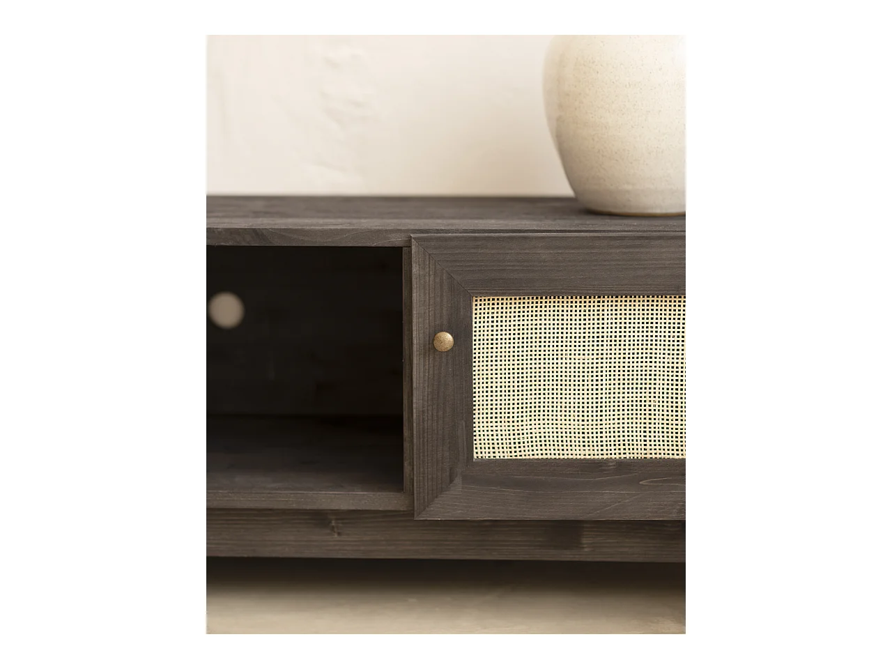 Mobile TV in legno massello a 2 ante in tono nero 150x40cm - FRIDA - DECOWOOD