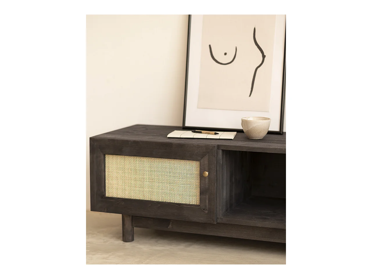 Mobile TV in legno massello a 2 ante in tono nero 150x40cm - FRIDA - DECOWOOD