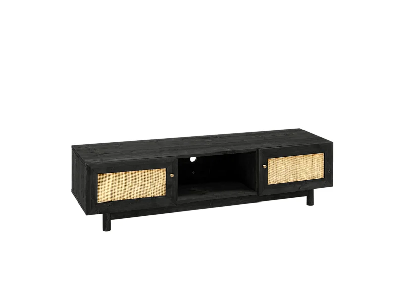 Mobile TV in legno massello a 2 ante in tono nero 150x40cm - FRIDA - DECOWOOD