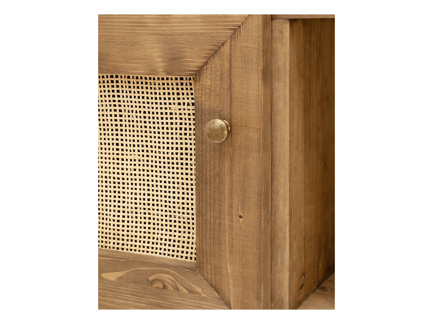 Meuble TV en bois de sapin et raphia 2 portes vieilli 150x40cm - FRIDA - DECOWOOD