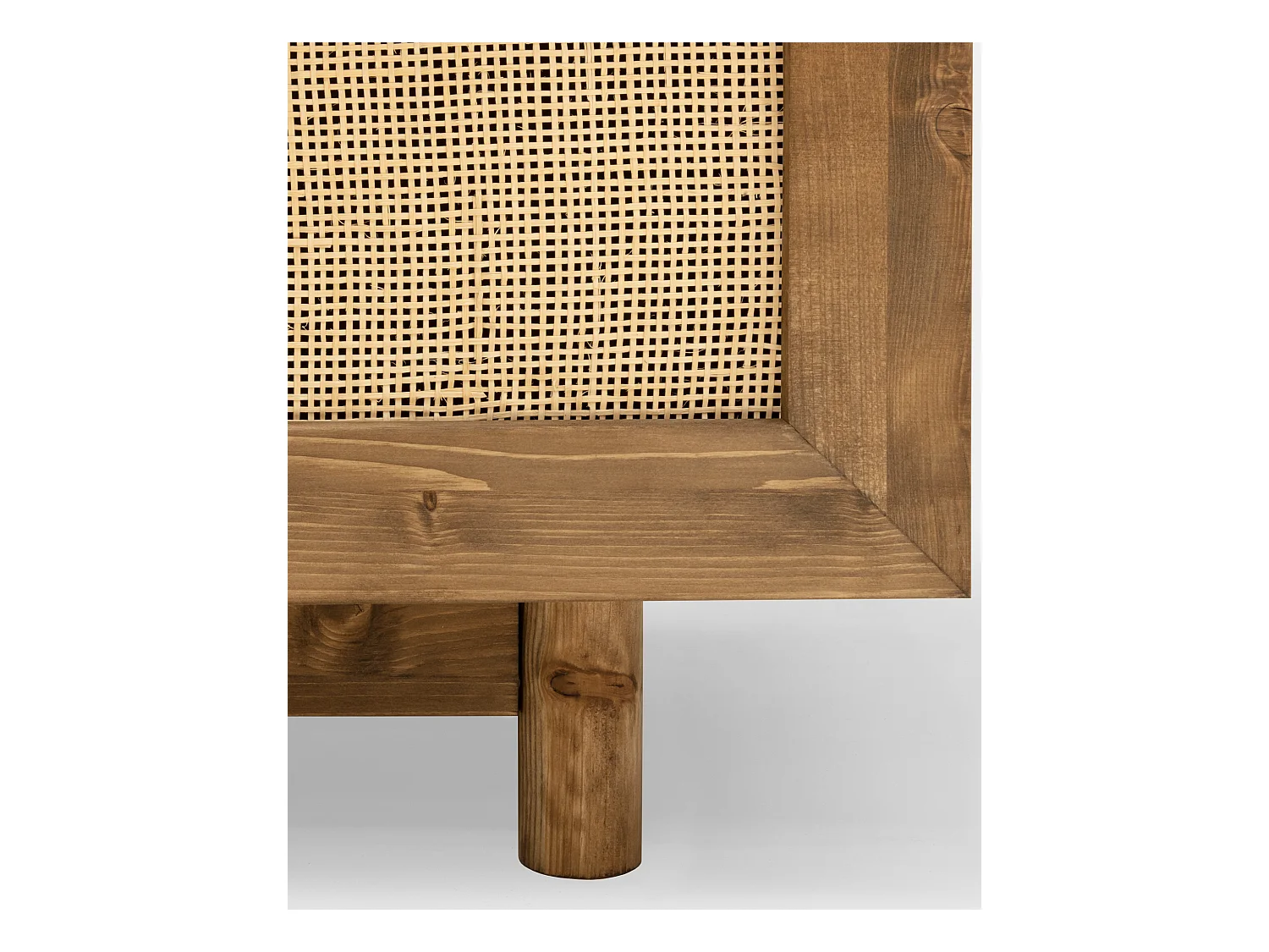 Meuble TV en bois de sapin et raphia 2 portes vieilli 150x40cm - FRIDA - DECOWOOD