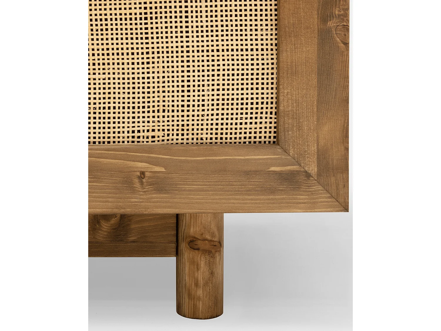 Meuble TV en bois de sapin et raphia 2 portes vieilli 150x40cm - FRIDA - DECOWOOD