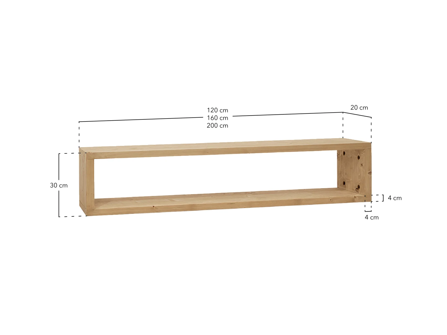 Meuble TV en bois de sapin blanc 160x30cm - DENVER - DECOWOOD