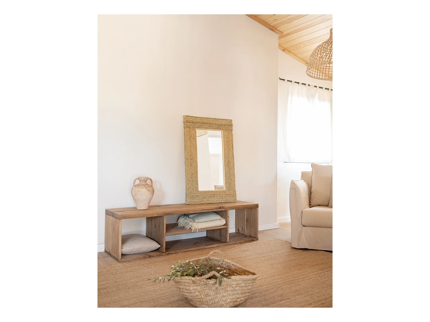 Meuble en bois de pin couleur vieilli 160x40cm - HERA - DECOWOOD