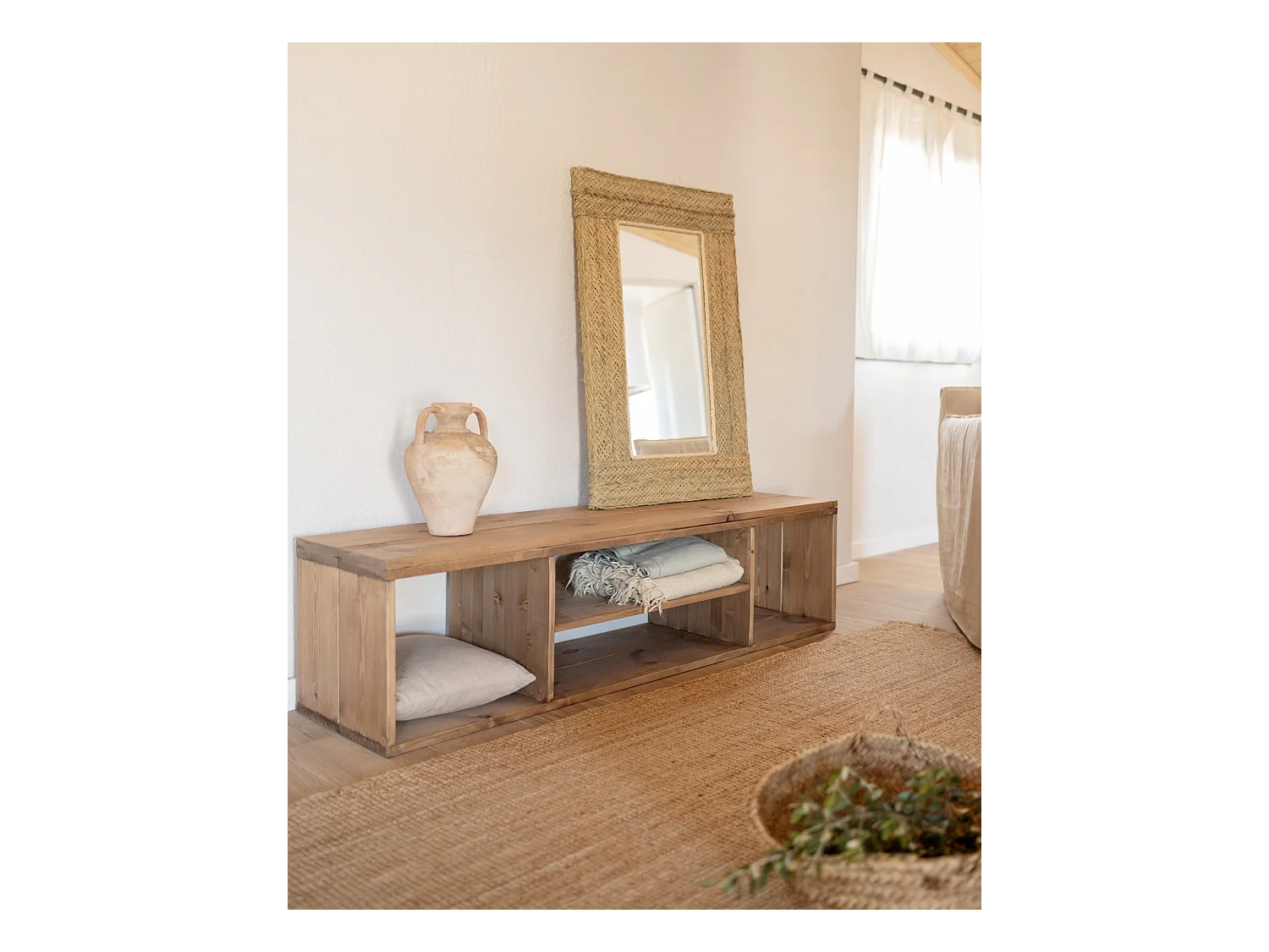 Meuble en bois de pin couleur vieilli 160x40cm - HERA - DECOWOOD