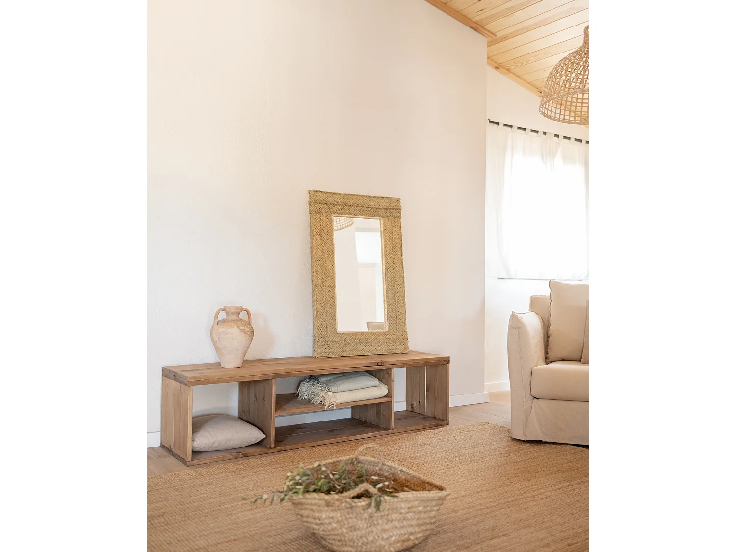 Meuble en bois de pin couleur vieilli 160x40cm - HERA - DECOWOOD