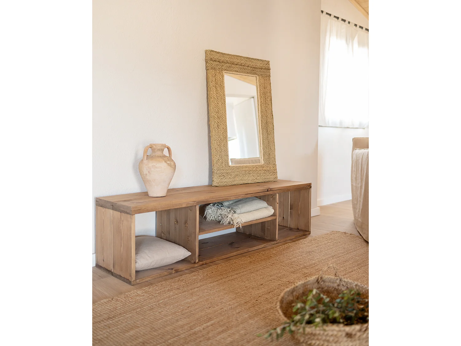 Meuble en bois de pin couleur vieilli 160x40cm - HERA - DECOWOOD