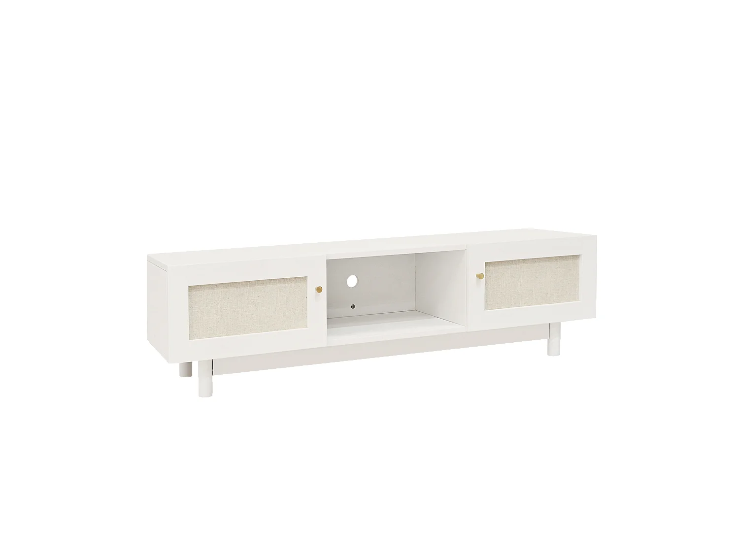 Meuble TV en bois de sapin blanc 150x40cm - LINEN - DECOWOOD