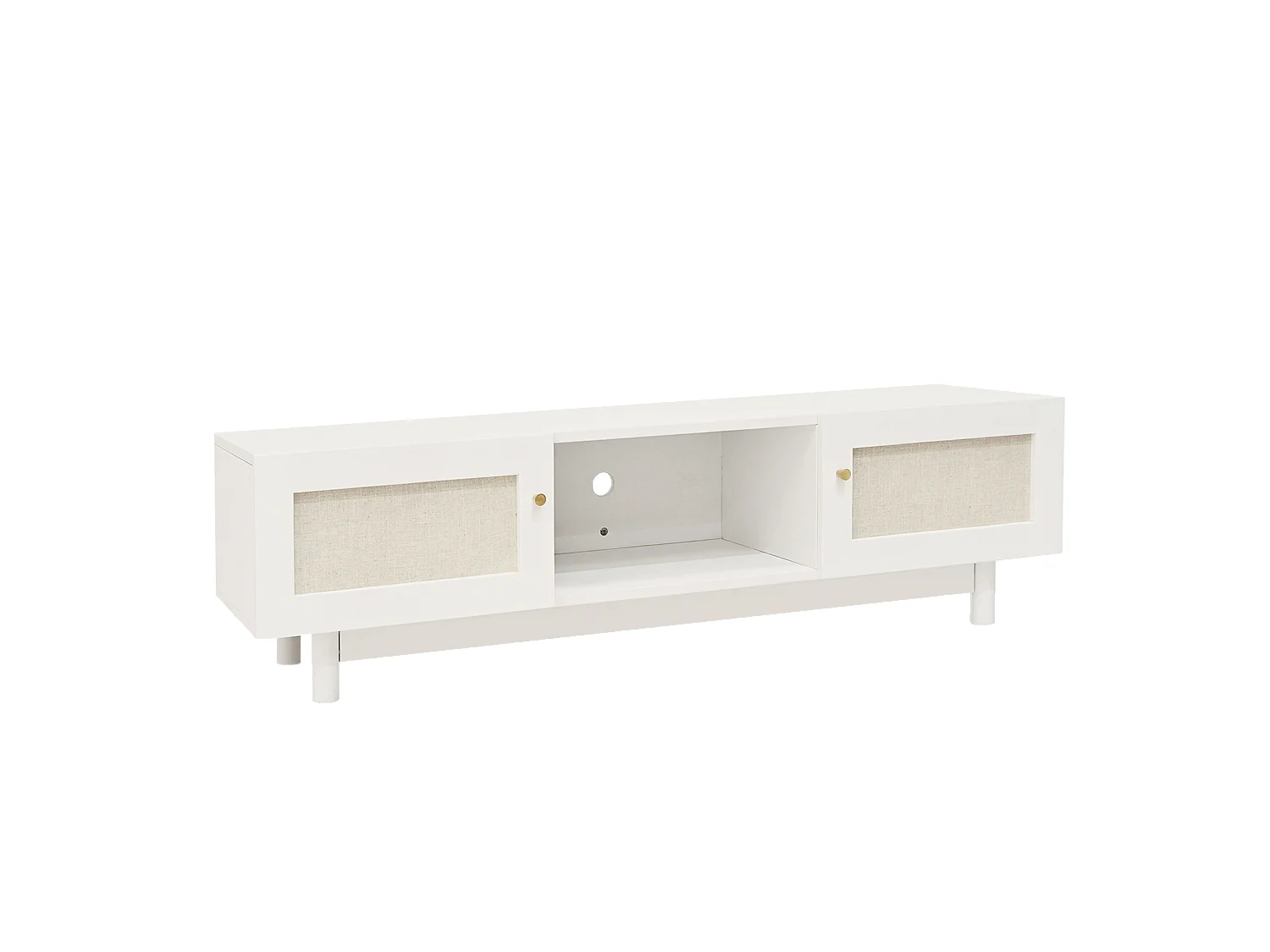 Meuble TV en bois de sapin blanc 150x40cm - LINEN - DECOWOOD