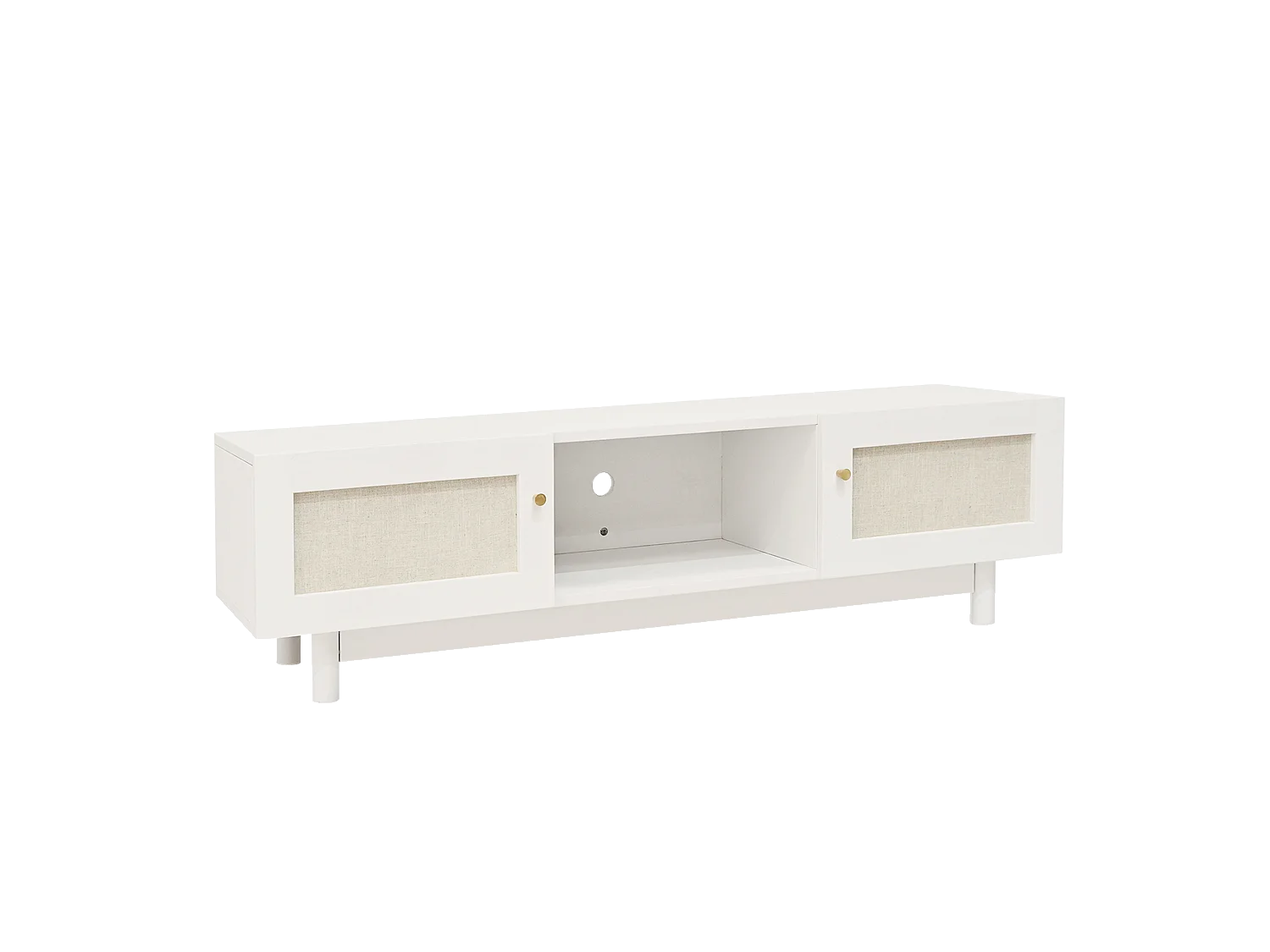 Meuble TV en bois de sapin blanc 150x40cm - LINEN - DECOWOOD