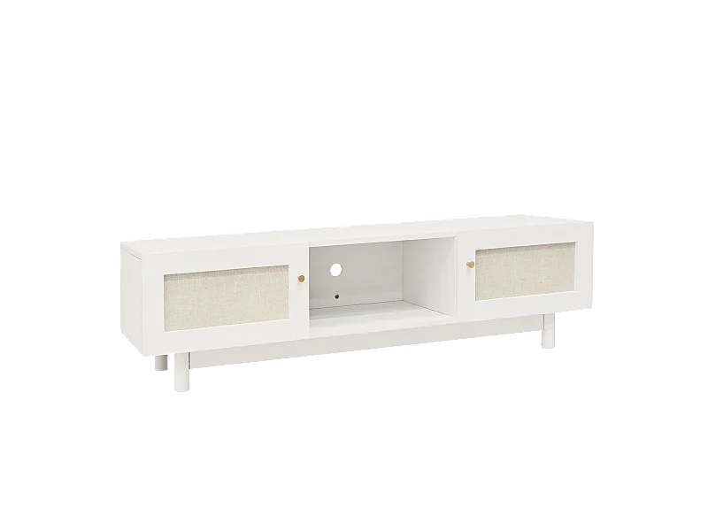 Meuble TV en bois de sapin blanc 150x40cm - LINEN - DECOWOOD