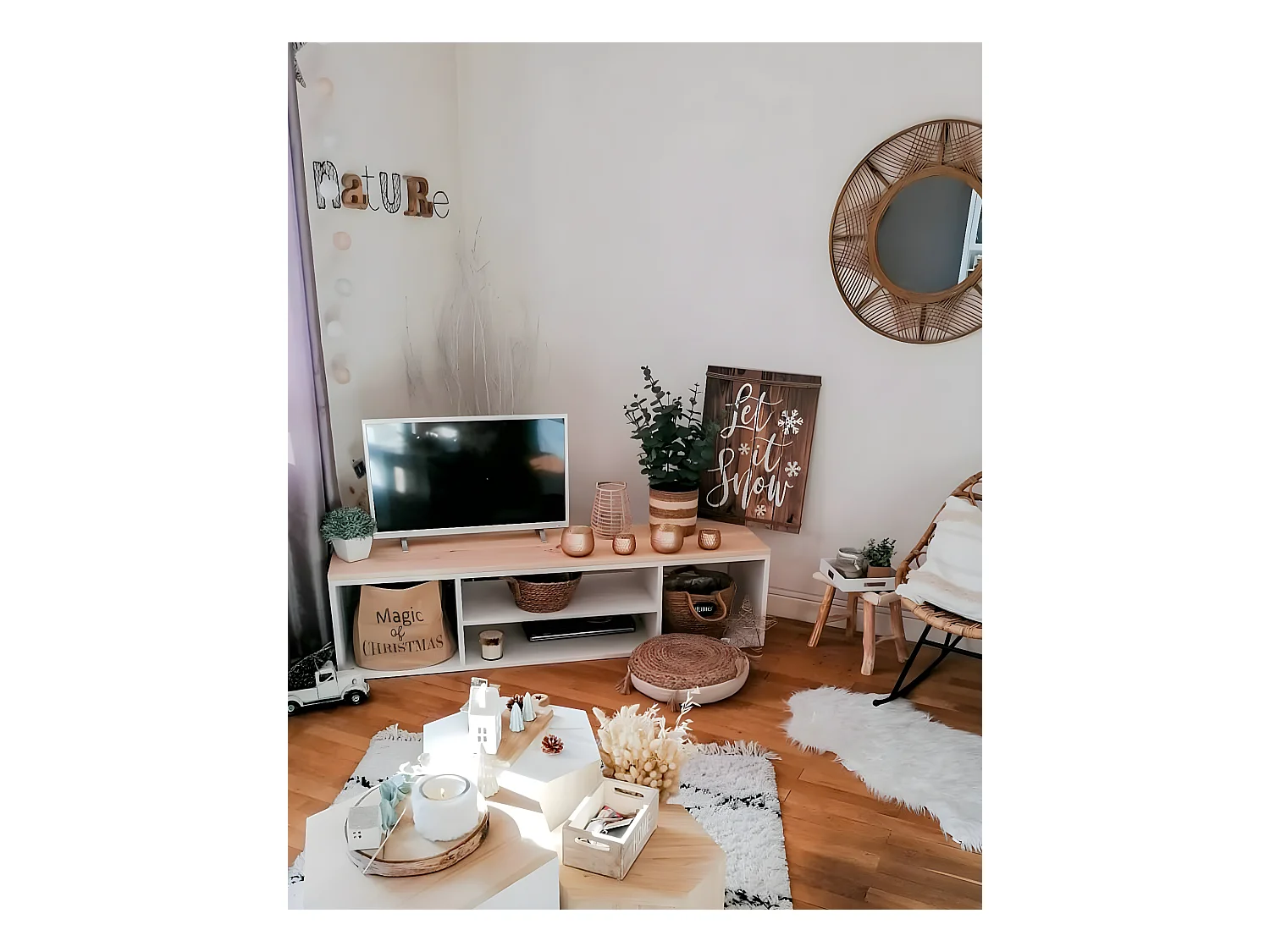 Meuble en bois de pin couleur blanc et naturel 160x40cm - HERA - DECOWOOD