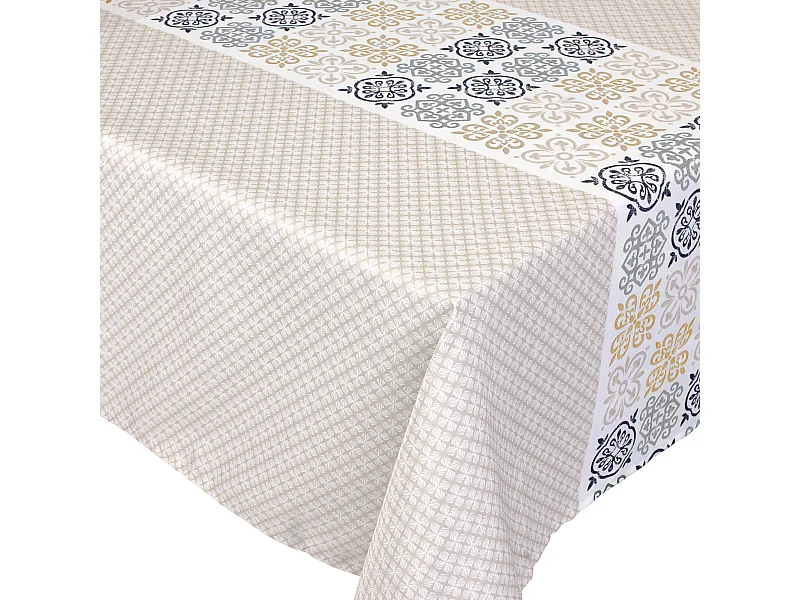 Nappe rectangle 150x200 cm imprimée 100% polyester CARO grège beige
