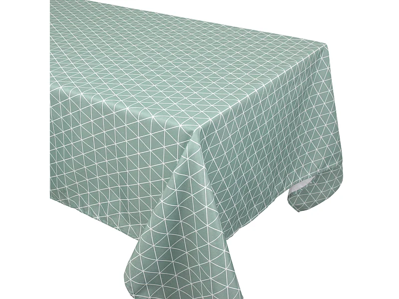Nappe rectangle 150x350 cm imprimée 100% polyester PACO géométrique vert thym