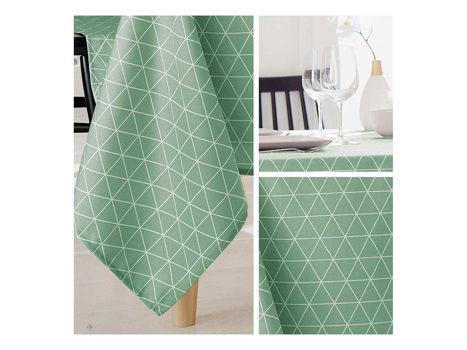 Nappe rectangle 150x250 cm imprimée 100% polyester PACO géométrique vert thym