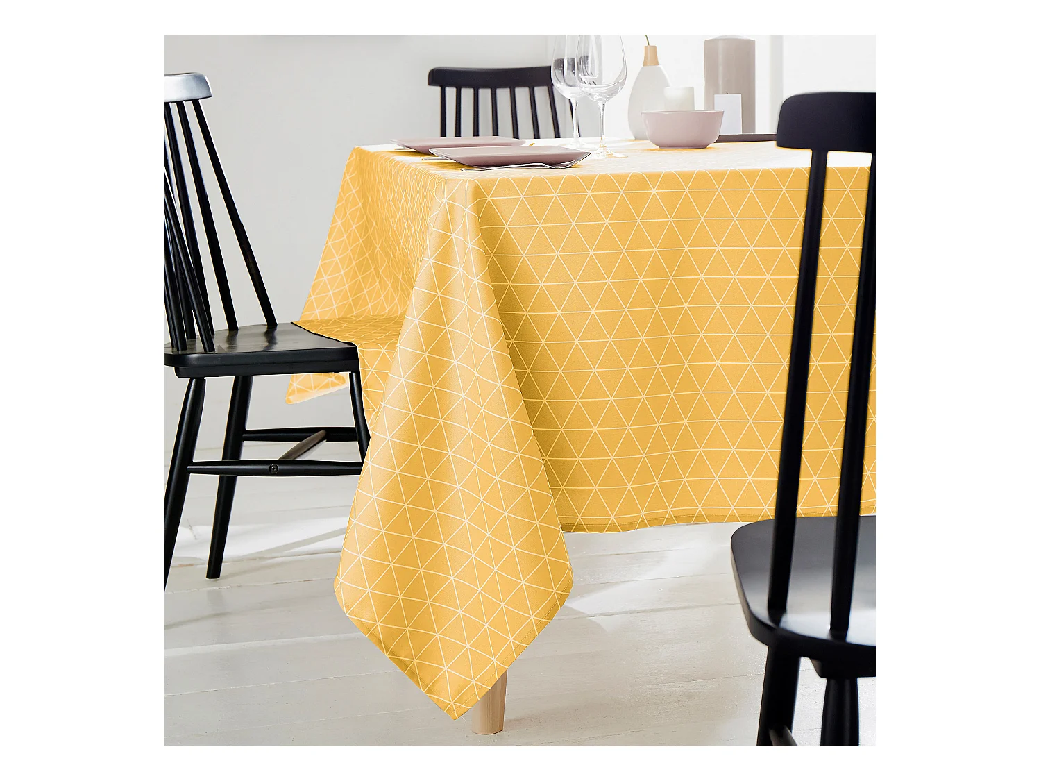 Nappe rectangle 150x250 cm imprimée 100% polyester PACO géométrique jaune Maïs