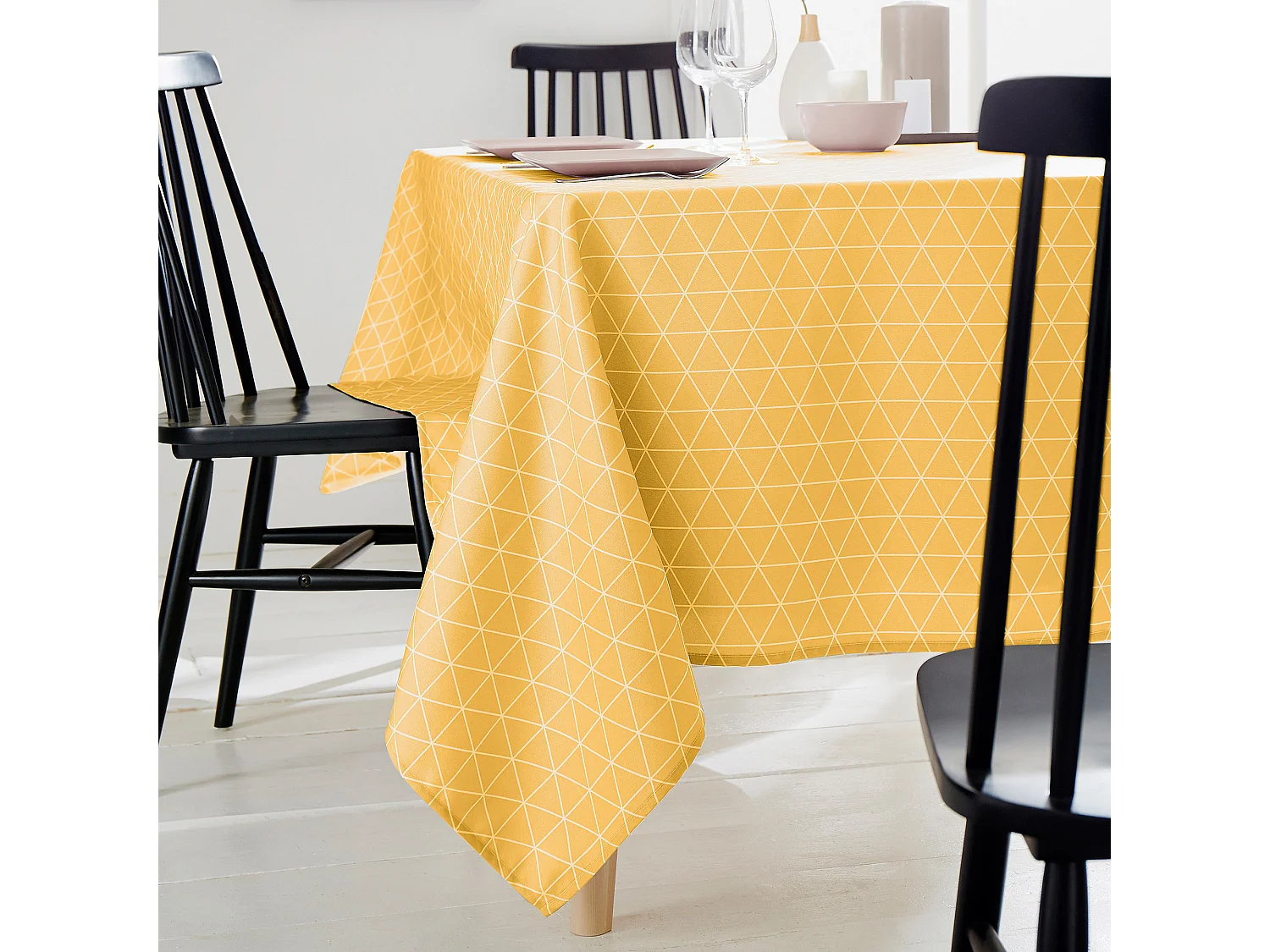 Nappe rectangle 150x250 cm imprimée 100% polyester PACO géométrique jaune Maïs