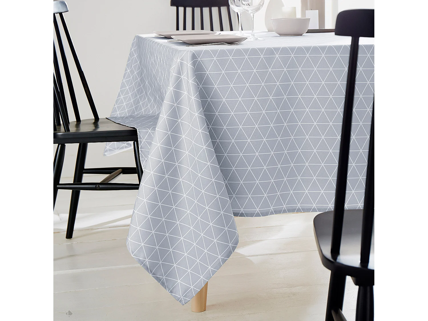 Nappe rectangle 150x350 cm imprimée 100% polyester PACO géométrique bleu nuage