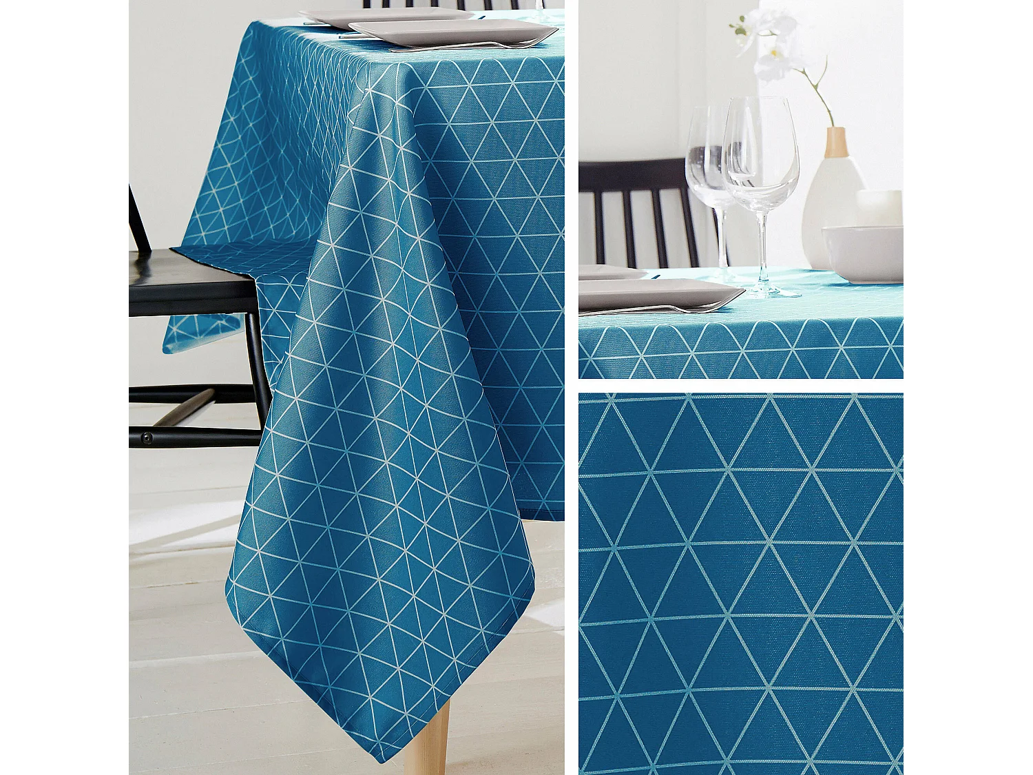 Nappe rectangle 150x350 cm imprimée 100% polyester PACO géométrique bleu curacao