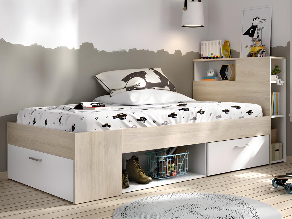 Chambre complète enfant lit 90 x 190 cm + Chevet + Armoire + Commode - Coloris : 3