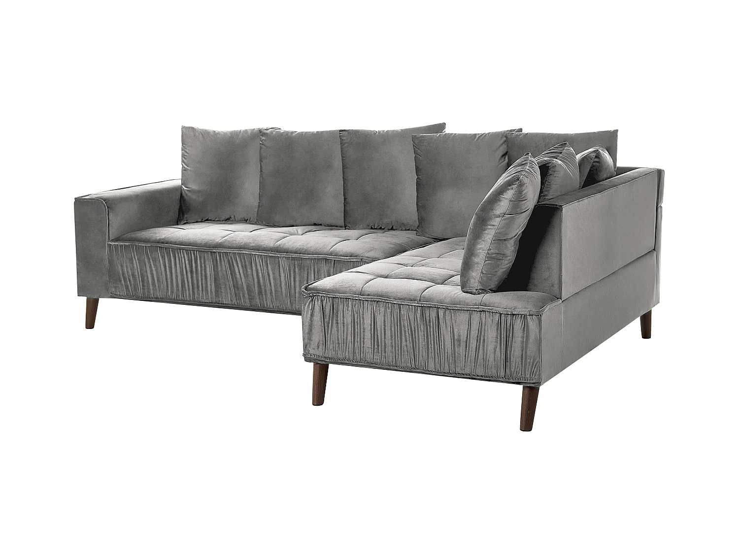 3-Sitzer Ecksofa mit vielen Kissen Samt grau linksseitig Glamour Modern Grena