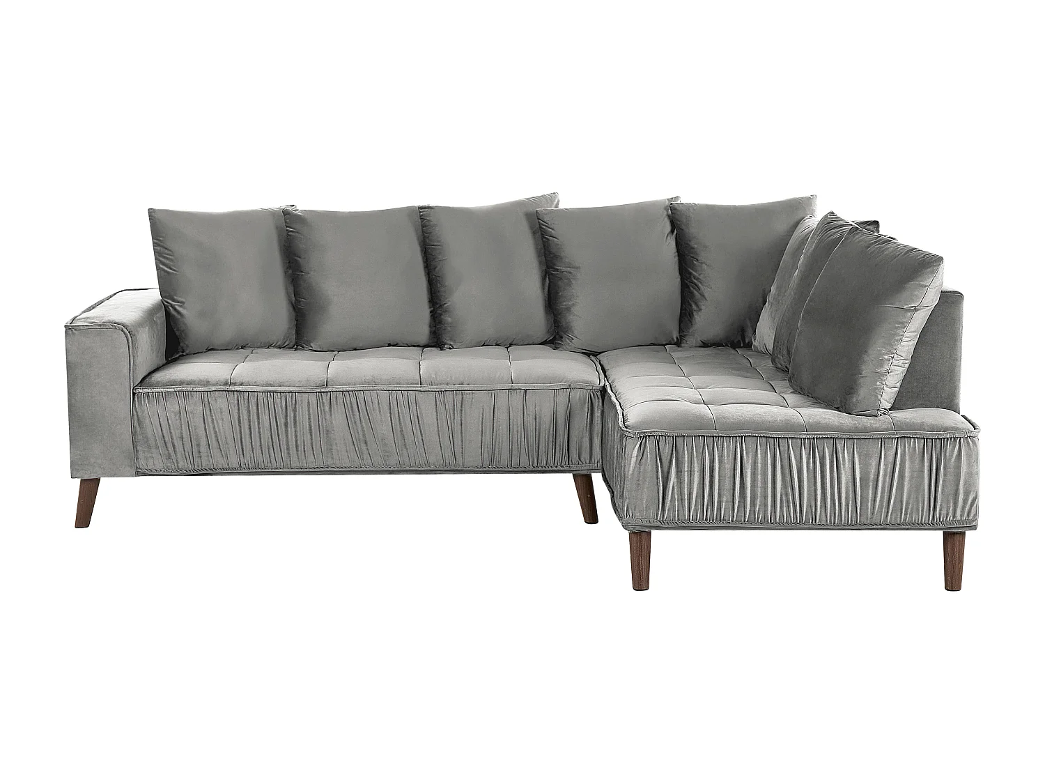3-Sitzer Ecksofa mit vielen Kissen Samt grau linksseitig Glamour Modern Grena