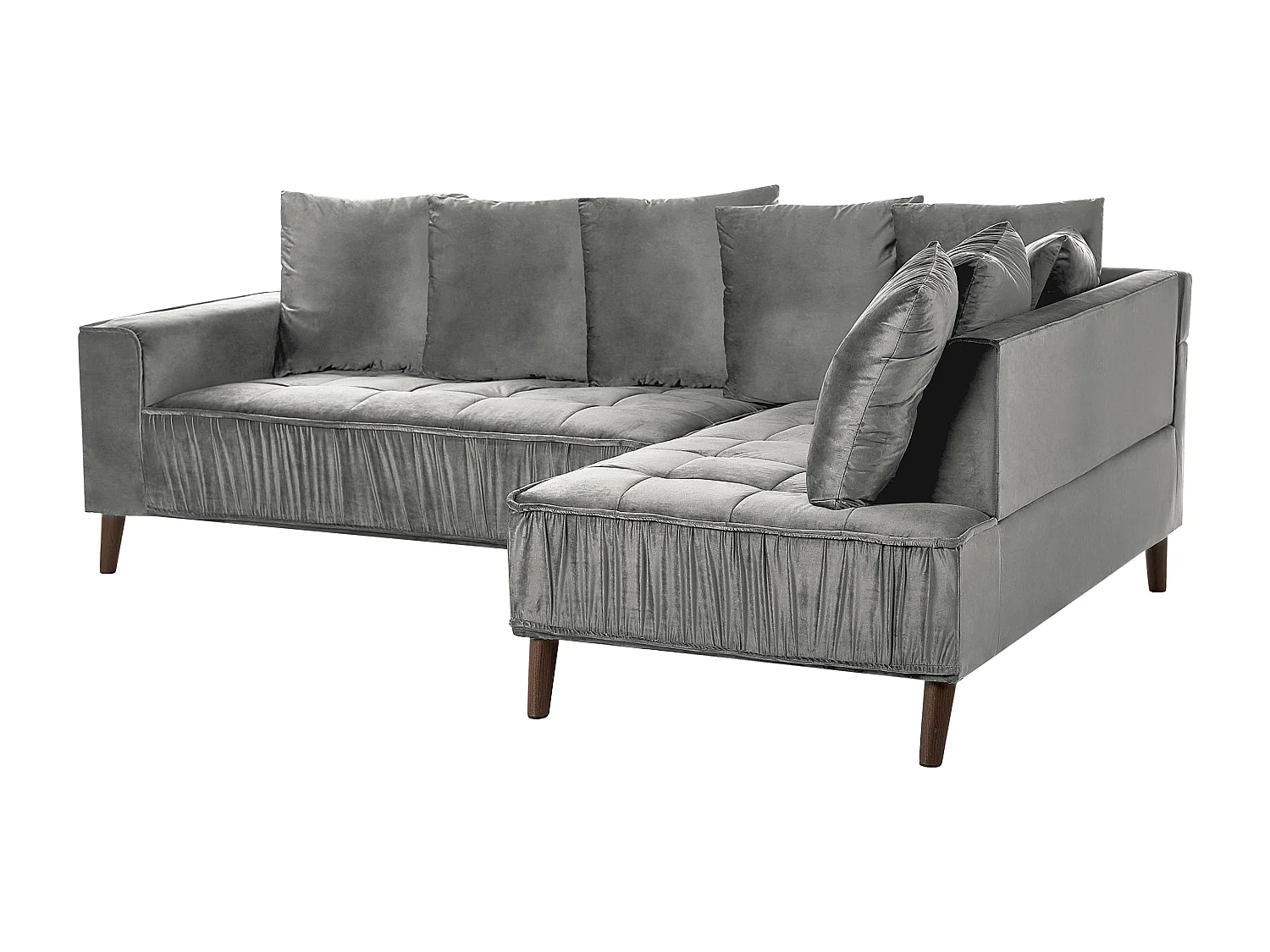 3-Sitzer Ecksofa mit vielen Kissen Samt grau linksseitig Glamour Modern Grena