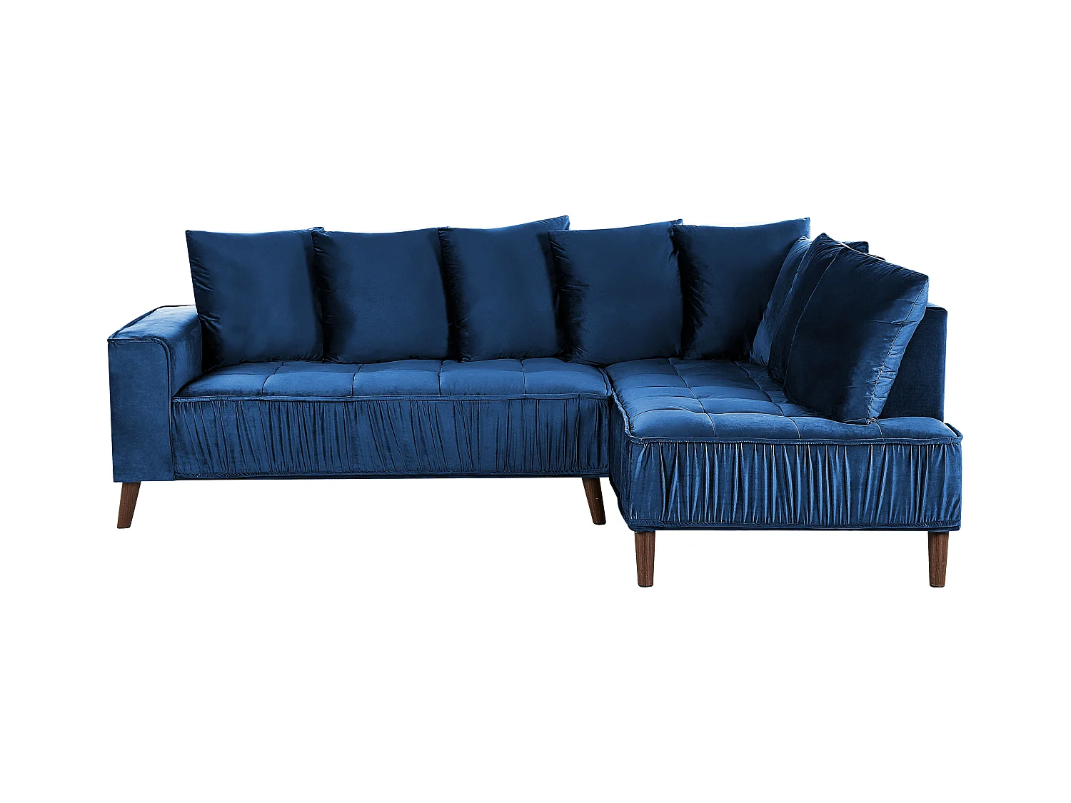 Canapé Moderne en Velours Bleu d'Angle droite Pieds en Bois d'Eucalyptus Grena