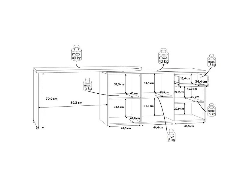 Bureau d'angle rotatif 144 cm à 232 cm décor bois et blanc - ALKIRA