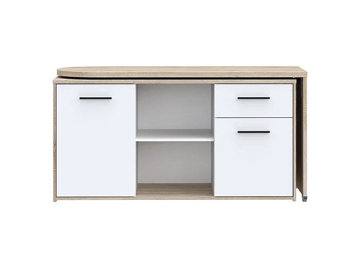 Bureau d'angle rotatif 144 cm à 232 cm décor bois et blanc - ALKIRA