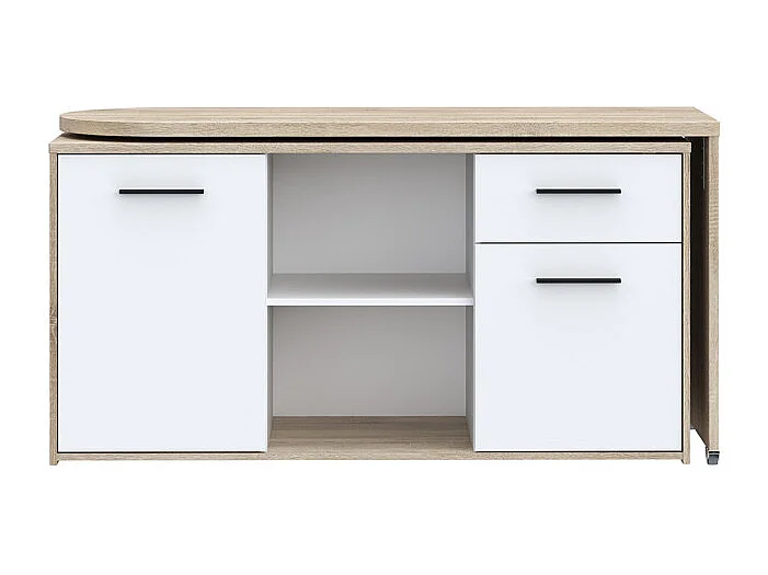 Bureau d'angle rotatif 144 cm à 232 cm décor bois et blanc - ALKIRA