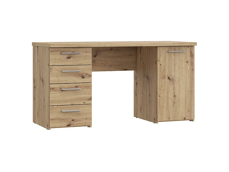 Bureau droit 145 cm 1 porte 4 tiroirs décor chêne rustique - MARIE