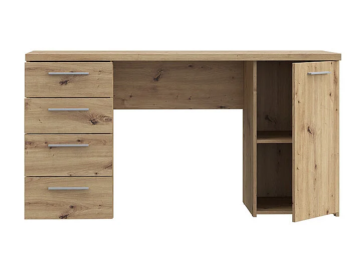 Bureau droit 145 cm 1 porte 4 tiroirs décor chêne rustique - MARIE