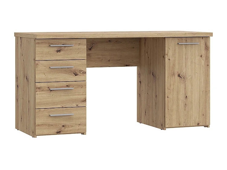 Bureau droit 145 cm 1 porte 4 tiroirs décor chêne rustique - MARIE