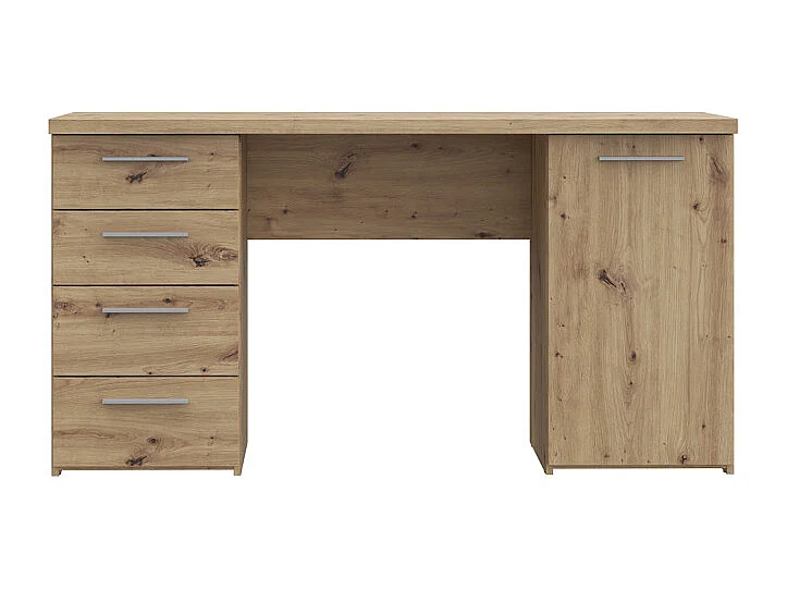 Bureau droit 145 cm 1 porte 4 tiroirs décor chêne rustique - MARIE