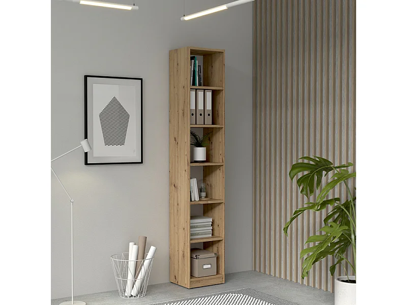 Etagère colonne 40 x 220 cm 5 tablettes décor chêne rustique - MARIE