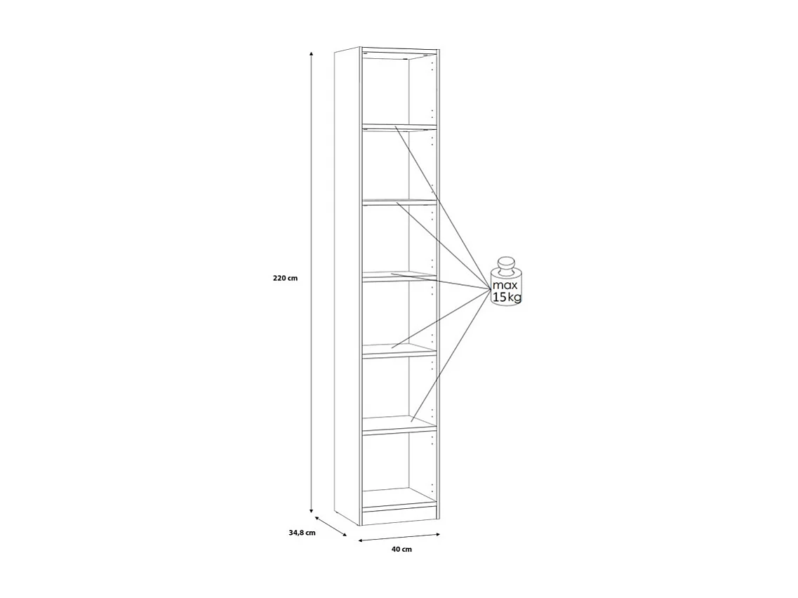Etagère colonne 40 x 220 cm 5 tablettes décor chêne rustique - MARIE