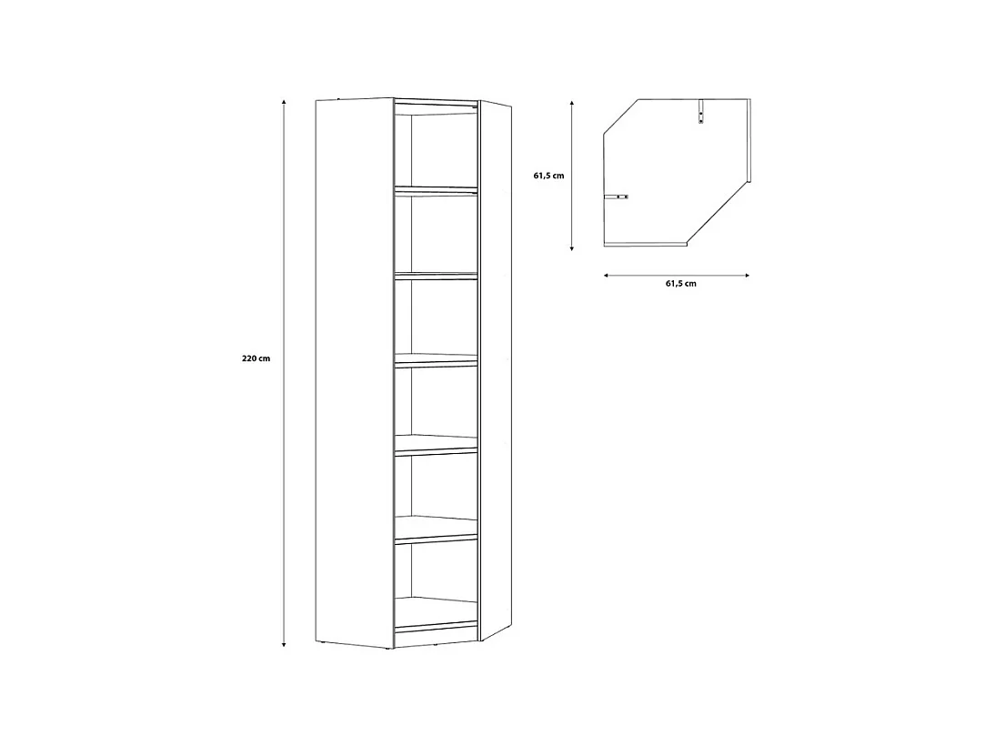 Etagère d'angle 62 x 220 cm 5 tablettes décor chêne rustique - MARIE