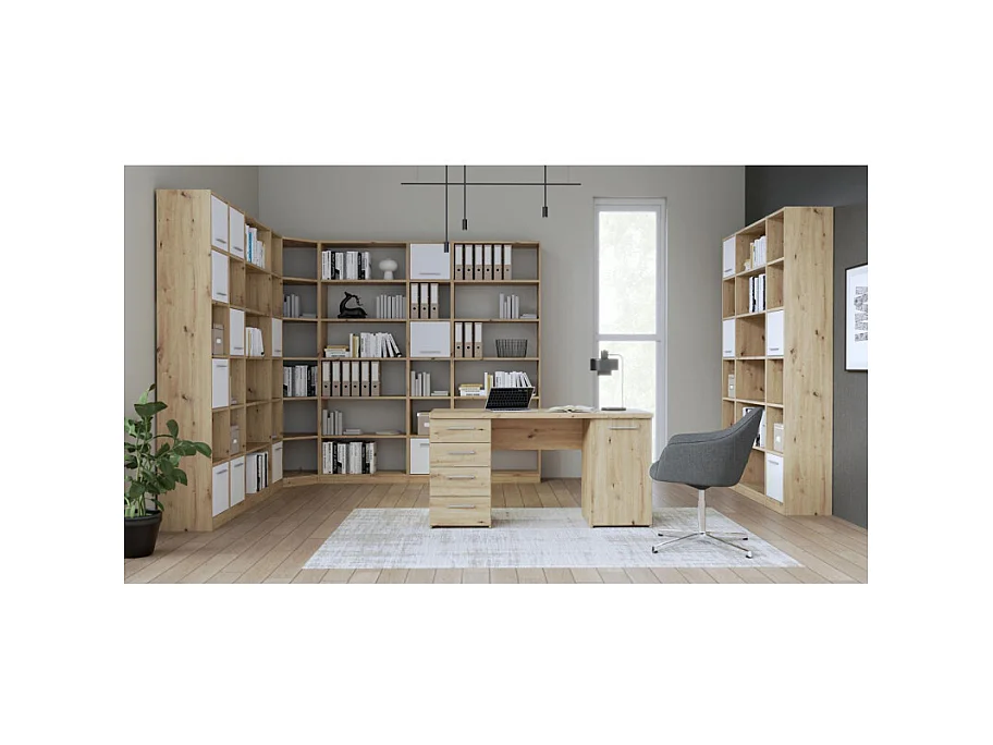 Etagère d'angle 62 x 220 cm 5 tablettes décor chêne rustique - MARIE