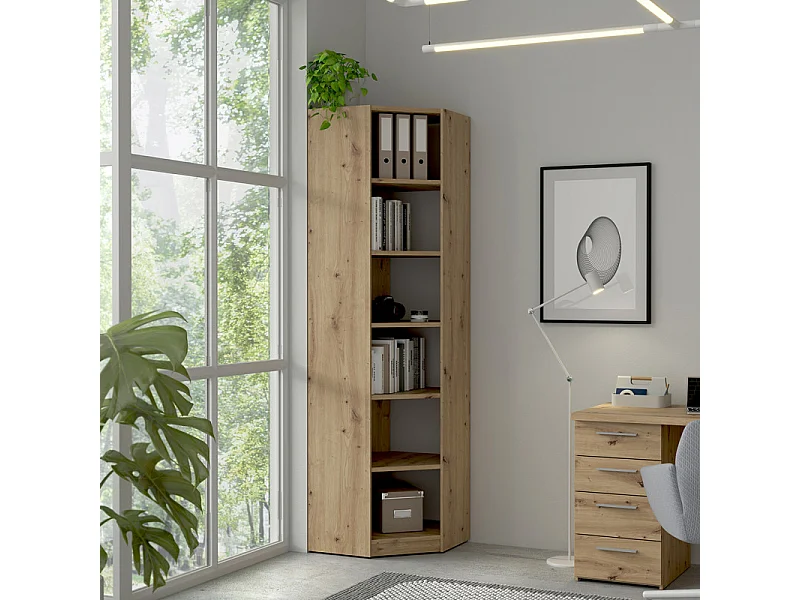 Etagère d'angle 62 x 220 cm 5 tablettes décor chêne rustique - MARIE